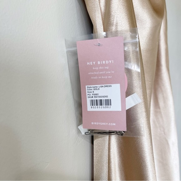 Birdy Grey Lisa Satin Shiny Gold Cowl Neck Midi Dress S NWT - Picture 7 of 10